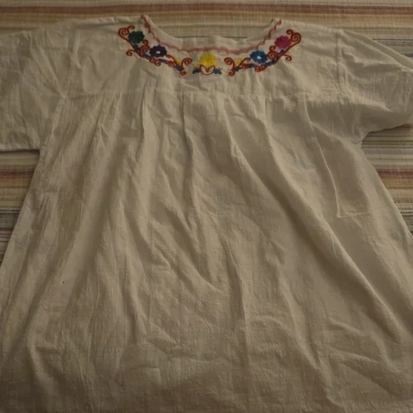 White Embroidered Peasant Top with Multicolor Floral Accents - Picture 4 of 4